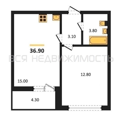 1-комнатная квартира, 36.9кв.м 1-комнатная квартира, 36.9кв.м - изображение 1