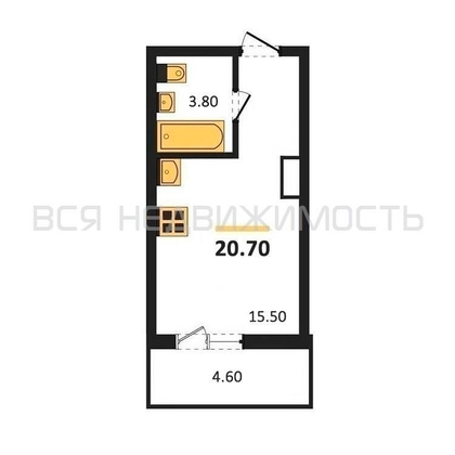 квартира-студия, 20,7кв.м. - изображение