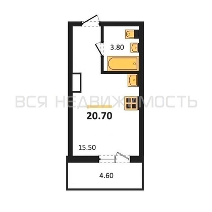 квартира-студия, 20,7кв.м. - изображение