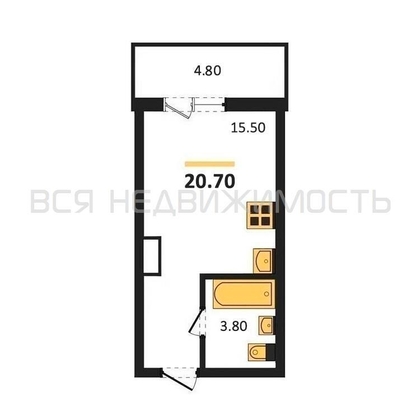 квартира-студия, 20,7кв.м. - изображение
