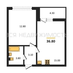 1-комнатная квартира, 36.9кв.м 1-комнатная квартира, 36.9кв.м - изображение 1