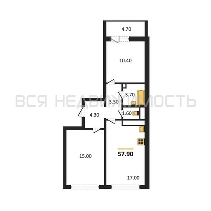 2-комнатная квартира, 57.9кв.м - изображение