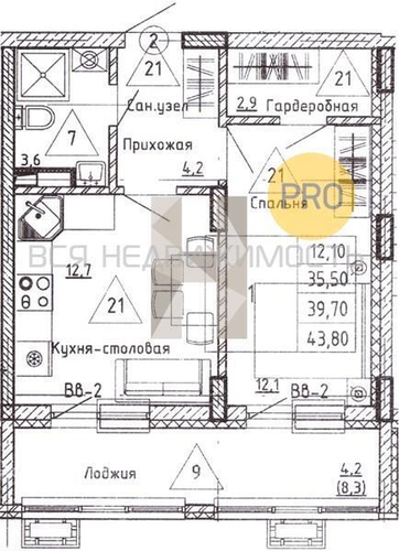 1-комнатная квартира, 39.7кв.м - изображение 0