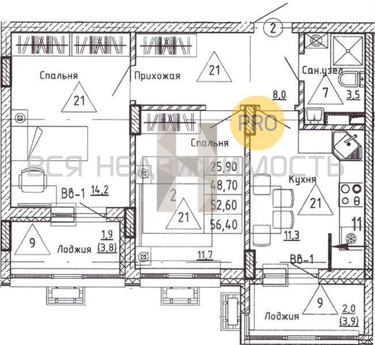 2-комнатная квартира, 52.6кв.м - изображение 0