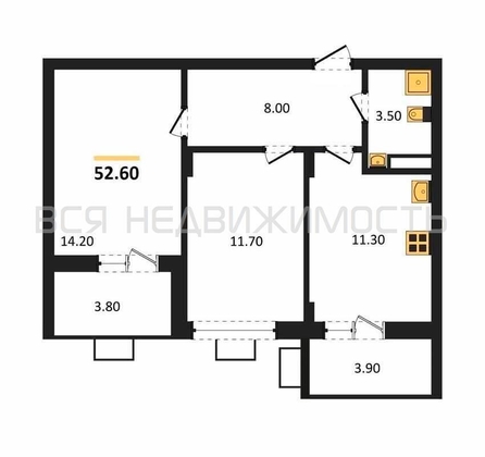 2-комнатная квартира, 52.6кв.м - изображение