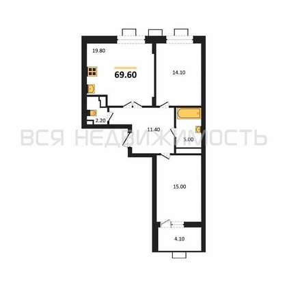 2-комнатная квартира, 69.6кв.м - изображение