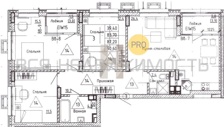 3-комнатная квартира, 87.2кв.м 3-комнатная квартира, 87.2кв.м - изображение