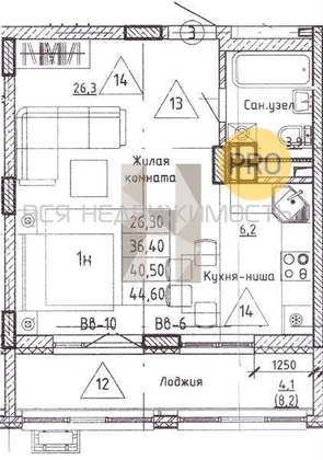 квартира-студия, 40,5кв.м. - изображение