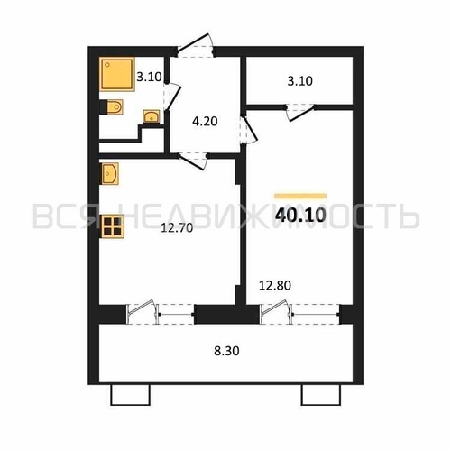 1-комнатная квартира, 40.1кв.м - изображение 0