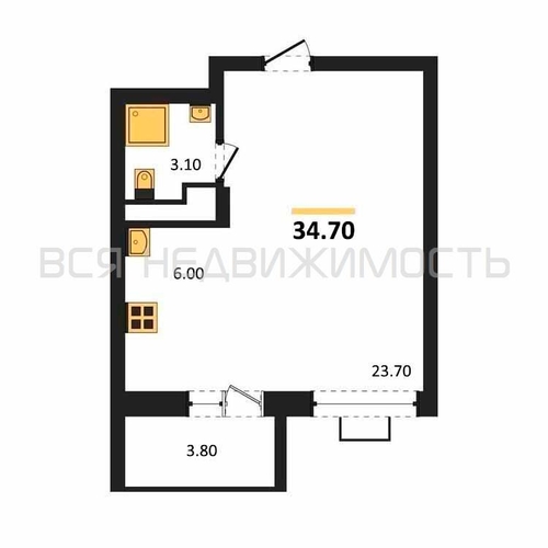 квартира-студия, 34,7кв.м. - изображение 0