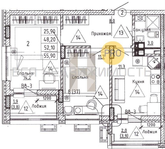 2-комнатная квартира, 52.1кв.м - изображение 0