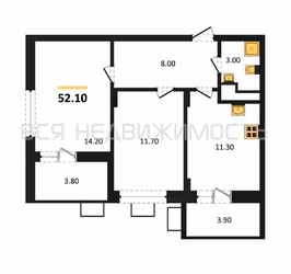 2-комнатная квартира, 52.1кв.м - изображение 1