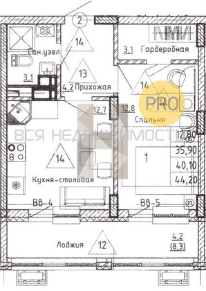 1-комнатная квартира, 40.1кв.м - изображение