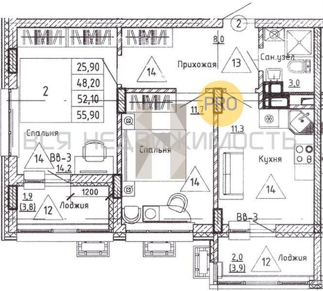2-комнатная квартира, 52.1кв.м - изображение