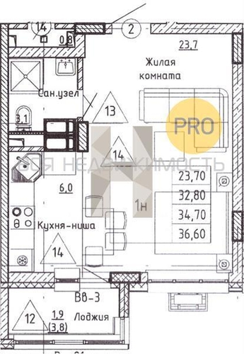 квартира-студия, 34,7кв.м. - изображение 0