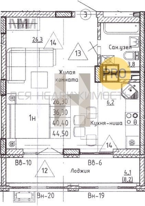 квартира-студия, 40,4кв.м. - изображение