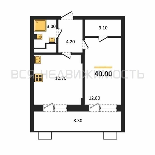 1-комнатная квартира, 40кв.м - изображение 0
