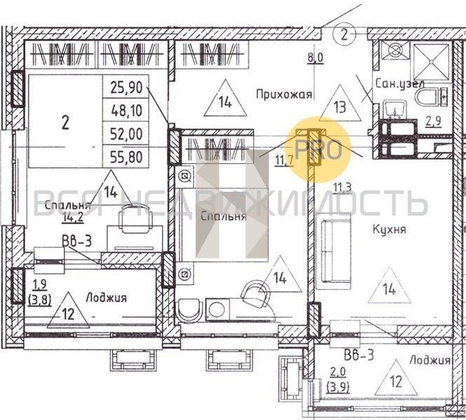 2-комнатная квартира, 52кв.м - изображение