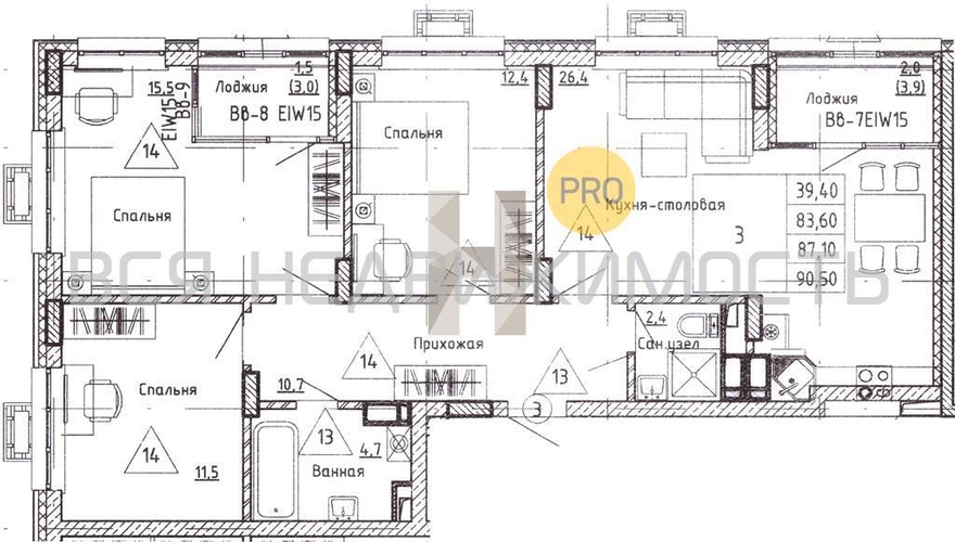 3-комнатная квартира, 87.1кв.м - изображение 0