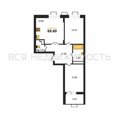 2-комнатная квартира, 69.6кв.м - изображение