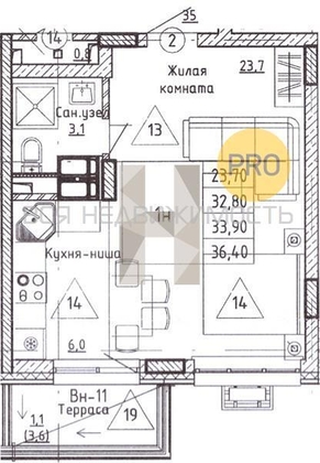 квартира-студия, 33,9кв.м. - изображение