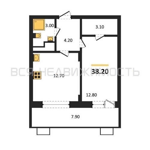 1-комнатная квартира, 38.2кв.м - изображение 0