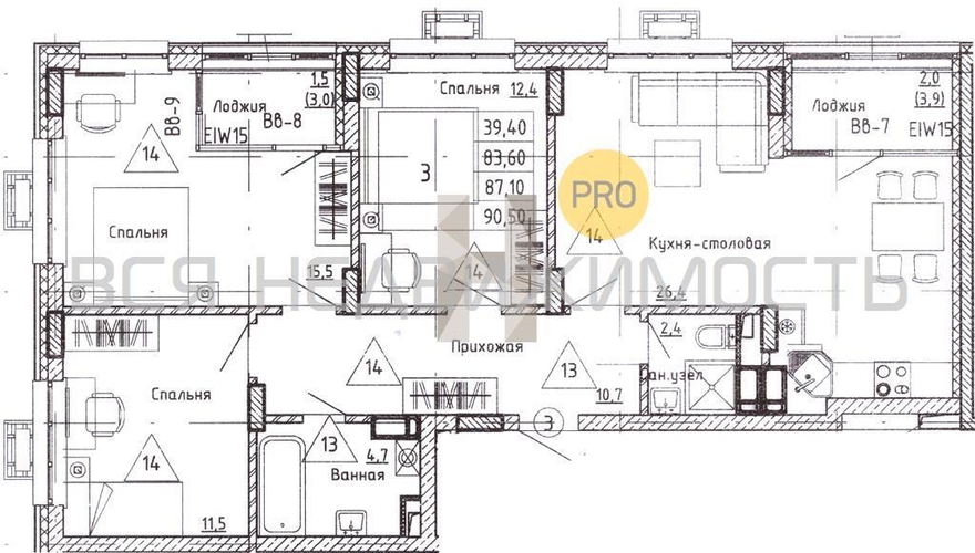 3-комнатная квартира, 87.1кв.м - изображение 0