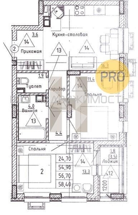 2-комнатная квартира, 56.7кв.м - изображение