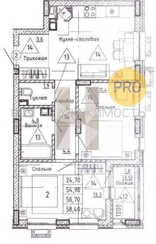 2-комнатная квартира, 56.7кв.м - изображение 0