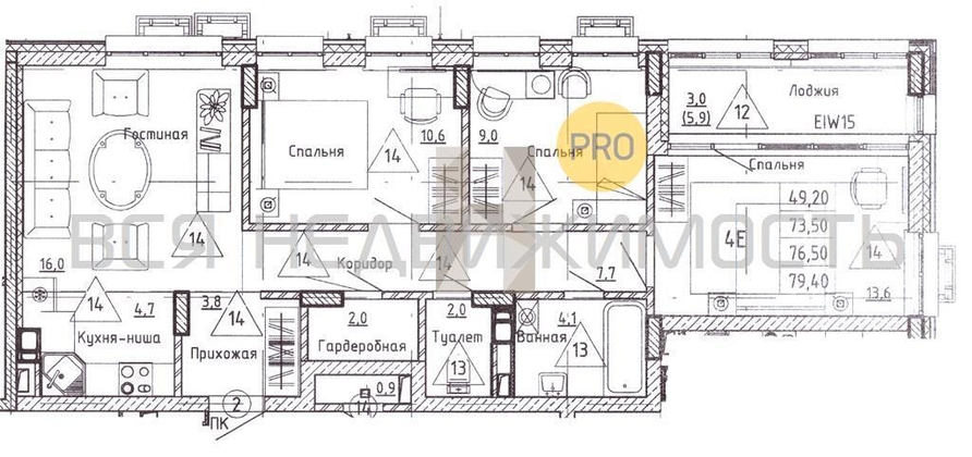 4-комнатная квартира, 76.5кв.м - изображение