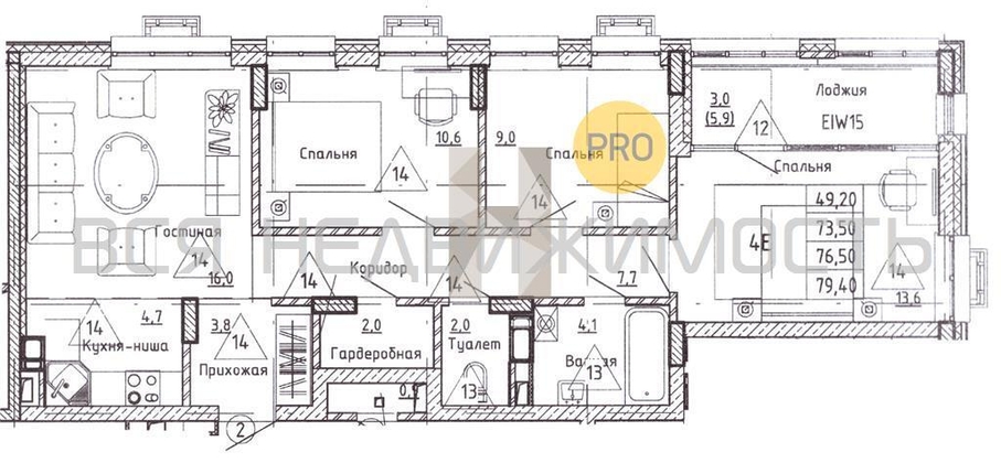 4-комнатная квартира, 76.5кв.м - изображение