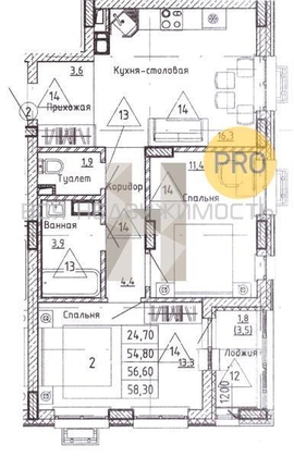 2-комнатная квартира, 56.6кв.м - изображение