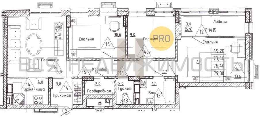 4-комнатная квартира, 76.4кв.м - изображение