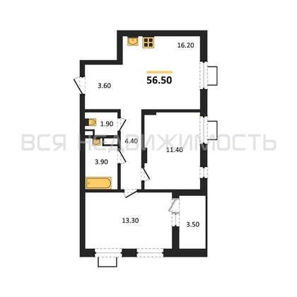 2-комнатная квартира, 56.5кв.м - изображение