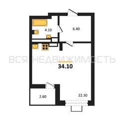 квартира-студия, 34,1кв.м. - изображение 1