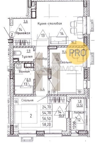 2-комнатная квартира, 56.5кв.м - изображение 0