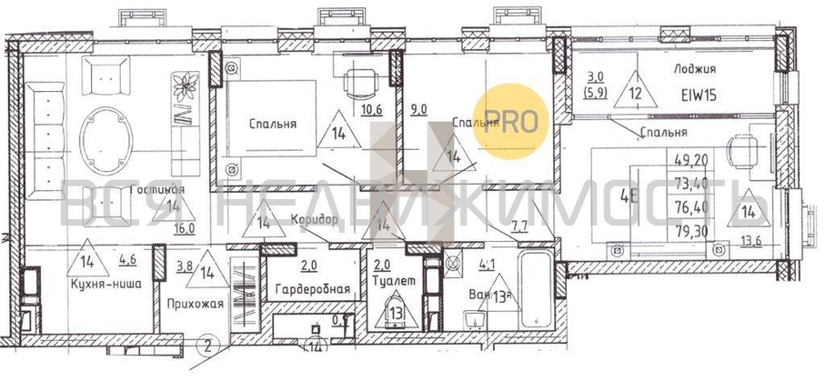 4-комнатная квартира, 76.4кв.м - изображение