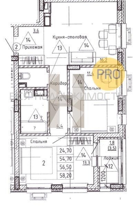 2-комнатная квартира, 56.5кв.м - изображение