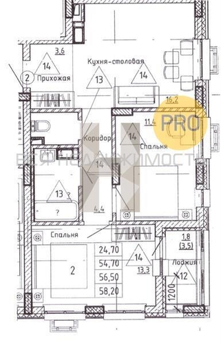 2-комнатная квартира, 56.5кв.м - изображение 0