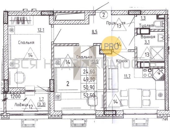 2-комнатная квартира, 50.9кв.м - изображение