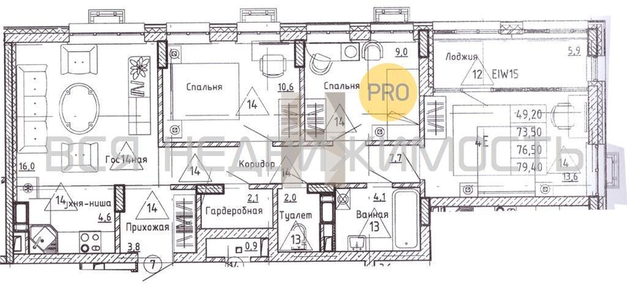 4-комнатная квартира, 76.5кв.м - изображение