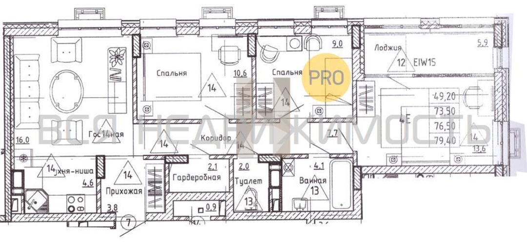 4-комнатная квартира, 76.5кв.м - изображение 0