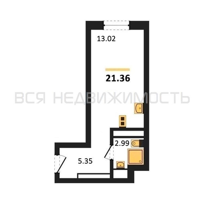 квартира-студия, 21,36кв.м. - изображение