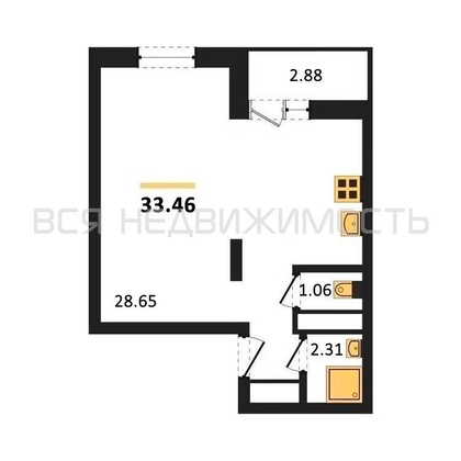 квартира-студия, 33,46кв.м. - изображение