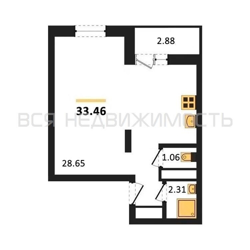 квартира-студия, 33,46кв.м. - изображение 0