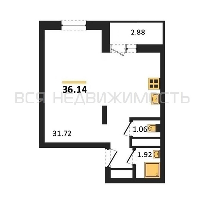 квартира-студия, 36,14кв.м. - изображение