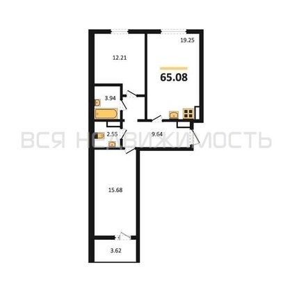 2-комнатная квартира, 65.08кв.м - изображение