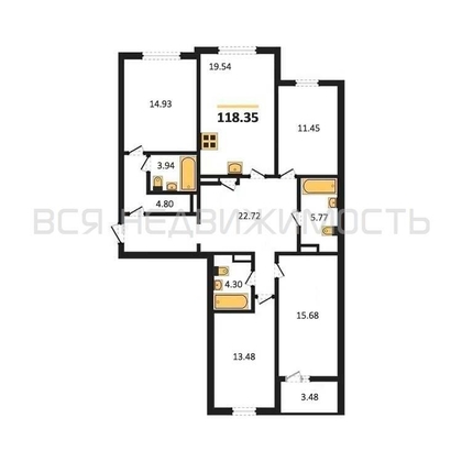 4-комнатная квартира, 118.35кв.м - изображение