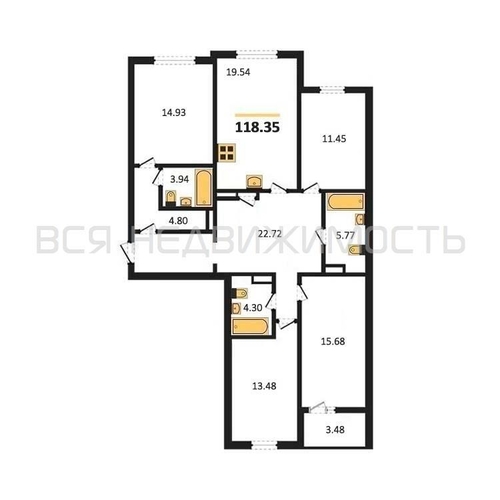 4-комнатная квартира, 118.35кв.м - изображение 0