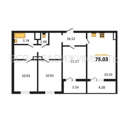 3-комнатная квартира, 78.03кв.м 3-комнатная квартира, 78.03кв.м - изображение 1